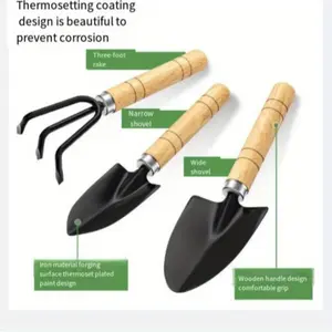 3pcs Garden Tool Set with Wooden Handles - Durable Metal Trowel, Shovel, and Fork - Ideal for Gardening and Potting, Soil Cultivation|Rustic Garden Tools|Wooden Handle Tools