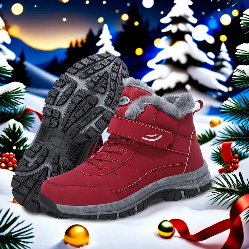 Women's Casual Ankle Height Winter Short Boots - Round Toe, No Laces, Simple Fastening, Anti-Slip, Waterproof, Warm, Classic Solid-Colored, Plush Low Moon Boots for Walking, Bathroom Use, Ankle Boot Height, Eva Pu Mix