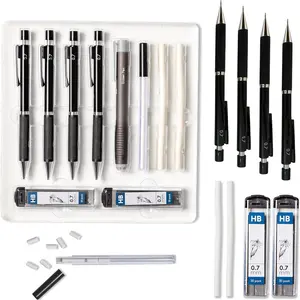 Mechanical Pencil 0.7mm Set with Case - With 2 x 30 HB Lead Refills, Eraser Pen With Refills -Sketch, Architecture, Drafting, Art, Drawing Supplies