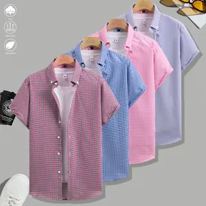 Pack of 4, Summer Short Sleeve Shirts, Lightweight Breathable Plaid Shirts, Suitable for Beach Vacations, Pool Parties, and Casual Wear, Plaid Shirts, Men's Shirts, Men's Short Sleeve Tops