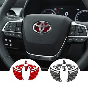 For Toyota Emblem Steering Wheel Overlay Decal Set - Red Carbon Fiber Look, Durable Synthetic Rubber Stickers for Car Interior Decoration, Compatible with Select Toyota Models carbon  fiber car  charms