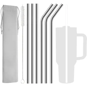 Stainless Steel Straw Replacement 40 oz for Stanley Adventure Travel Tumbler - 6 Pack, BPA-Free, Dishwasher Safe, Easy-to-Use Cleaning Brush Compatible