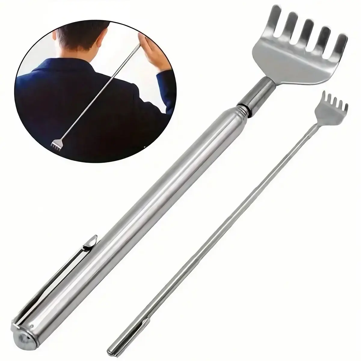Portable Telescoping Back Scratcher, 2-Pack, Stainless Steel Body Care Tool for Quick Itch Relief, Collapsible, Extends to 19.69 Inches, Storage, Massage Devices, Extend & Fold, Lightweight, Rust Resistant