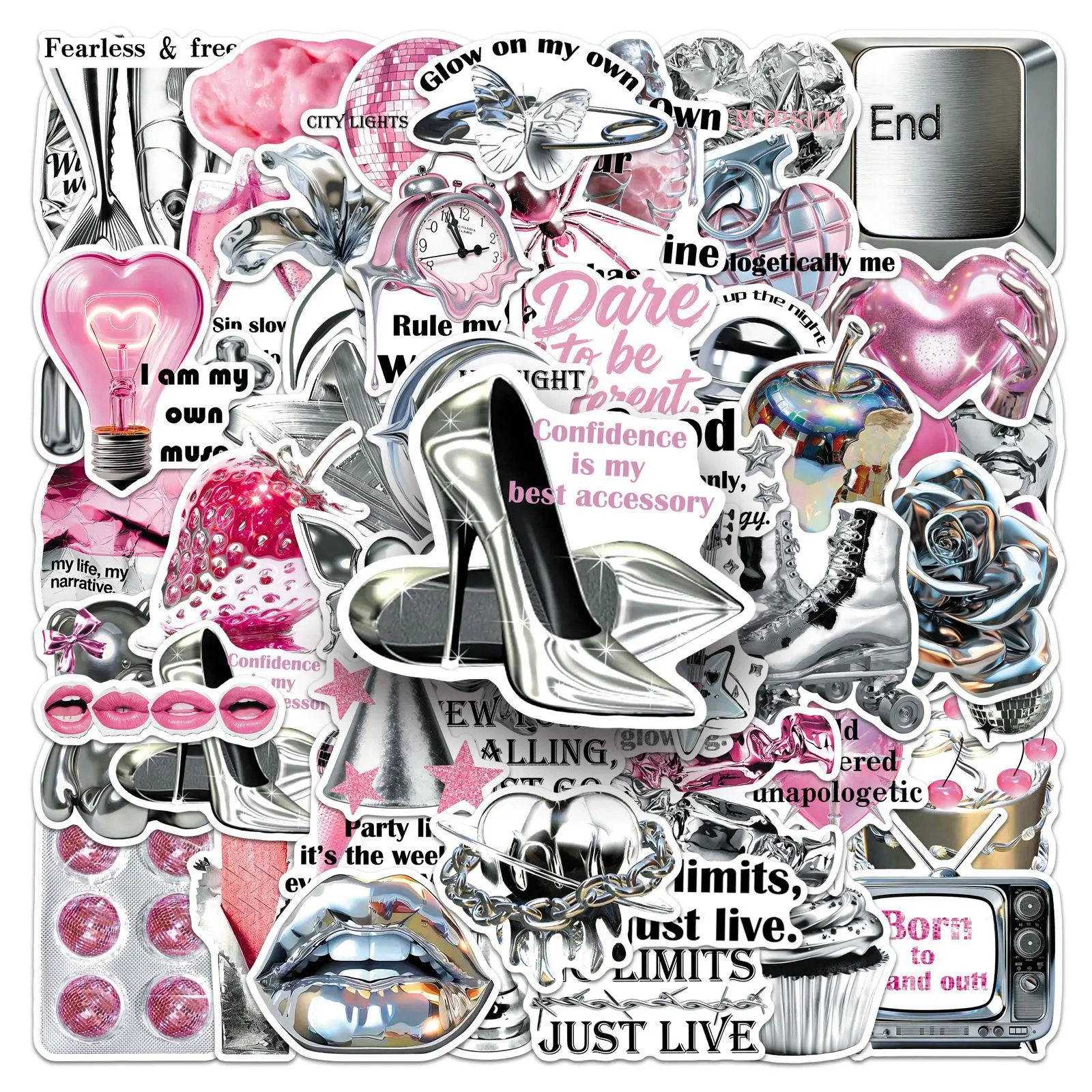 50 Pieces of Y2K Silver Glitter Stickers, Suitable for Scrapbooks, Diaries, Laptops, Water Bottles, Cars, and Other Faith-based Designs; A Gift with A Positive Message, Sticker Decals