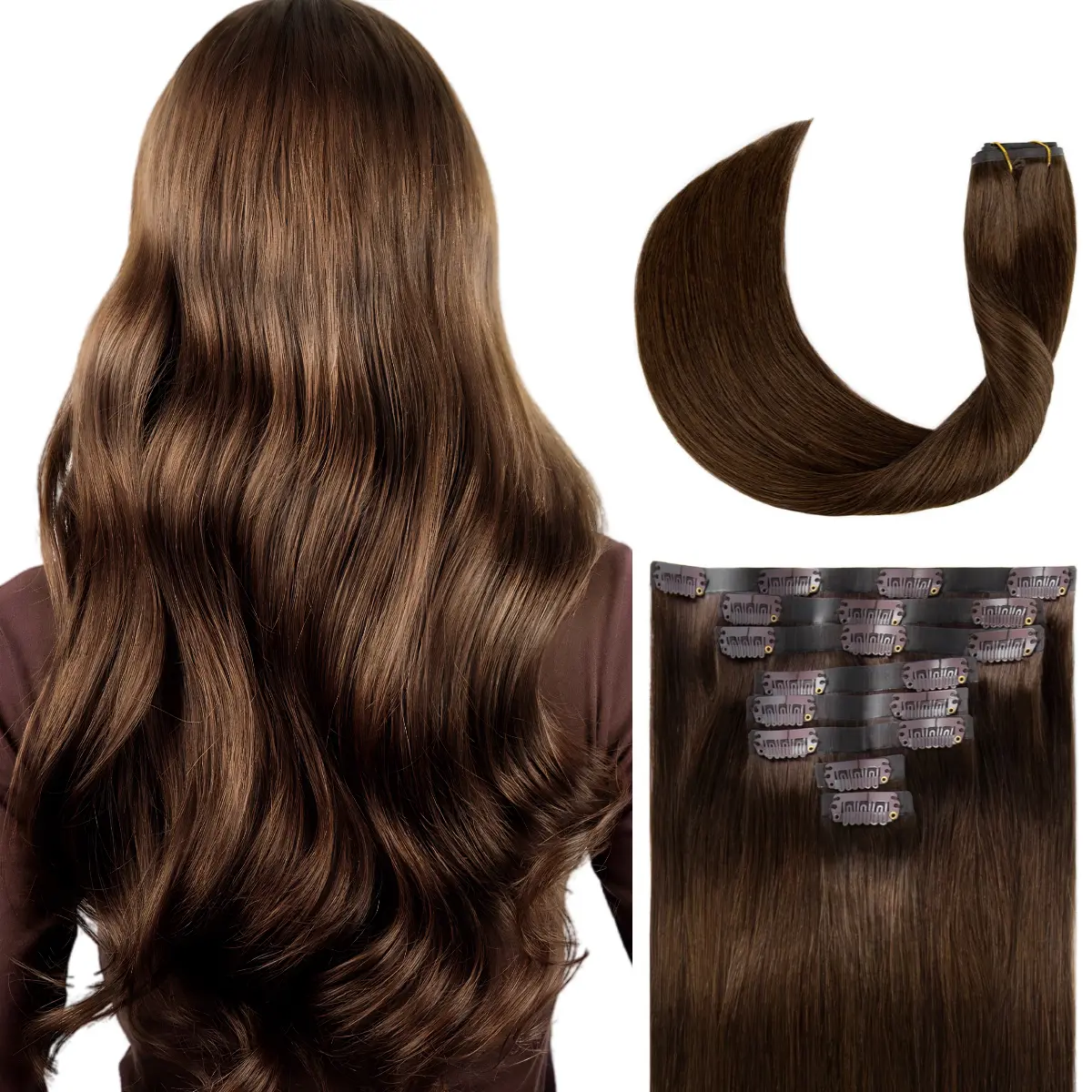 SOBEAUTY Seamless Clip In Hair Extensions - Premium Straight Remy Human Hair, 8pcs 120g, 16in-22in, Thick, Easy to Wear for Women, Clip Hair Extensions, 18Inch