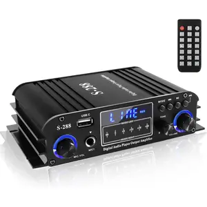 Swiilpo 4 Channel Bluetooth 5.0 Stereo Amplifier, 50Wx4 HiFi Power Amp, 1200W Max, USB/SD/FM, Class D Home Audio Receiver for Home Theater & Karaoke, Includes Remote & Power Adapter,By Quesear