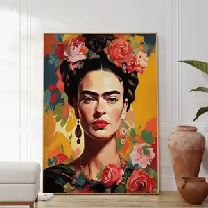 Frida Kahlo Portrait With Flowers Print, Colourful Mexican Artist Poster, Popular Floral Artwork, Bold Cheerful Home Decor, Gift For Her Artistic Glossy (No Framed)