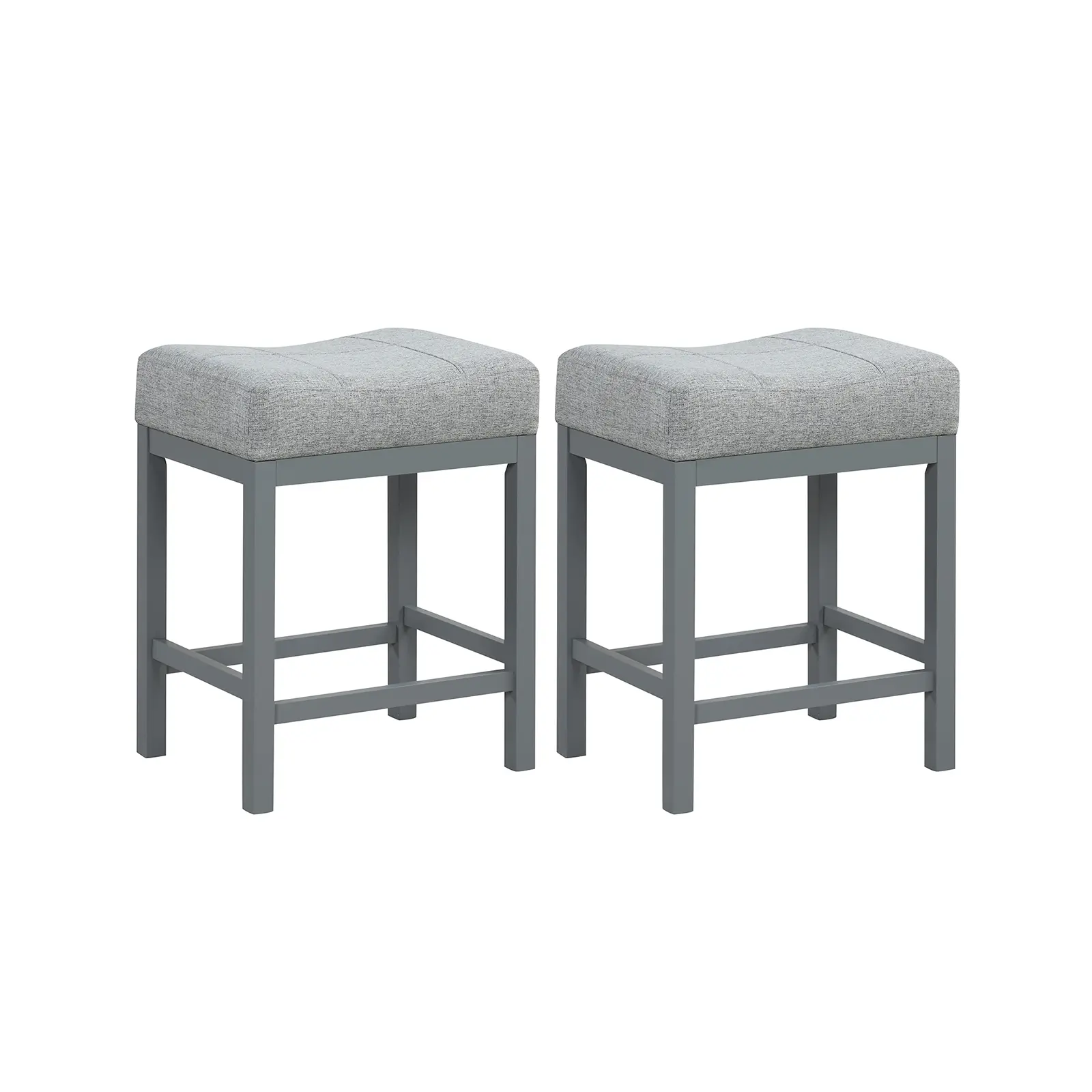 COSTWAY - 24.5 Inches Linen Fabric Saddle Stools Set of 2 with Cushioned Seat-Gray