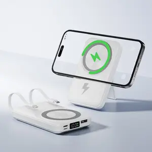 10000mAh Magnetic Portable Charger with Kickstand & Dual Cables – 22.5W PD Fast Charge & 15W Wireless (Up to), LED Display, MagSafe-Compatible Power Bank for iPhone 17/16/15/14/13/12 & Android