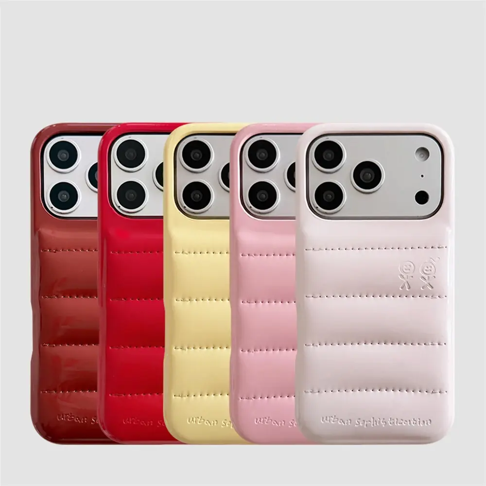 Luxury PU Leather Puffer Phone Case For iPhone 18 17 16 15 14 Pro Max 13 Shockproof Cover Urban Sophistication Down Jacket Caps