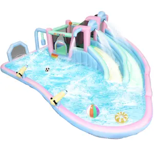 Whubefy Inflatable Bounce House Double Slides for Kids, Giant Bounce Castle 21.3FT x14.7FT with Pool, Multiple Game Areas and 950w Blower, for Party Holiday Outdoor Indoor (Dual Slide - Macaron),Pink Water Slides for Girls