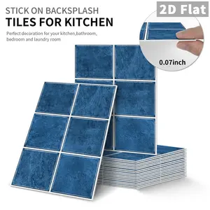 10 PCS/Box PE Crystal Foam Tile Stickers Gift Box Packaging GST Solid Dark Blue Square Waterproof Oil-Proof Anti-Collision Home Decor for Kitchen Bathroom Ceiling Tile Old Wooden Board