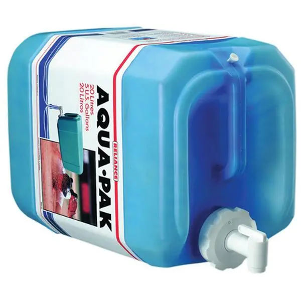 Reliance Aqua-Pak 5 Gal Stackable Water Container - Transparent Rectangular Design with Reversible Spigot, Molded Grip, Snap-In Vent, Nesting Tops for Outdoor Sports, Fishing Water Storage Needs