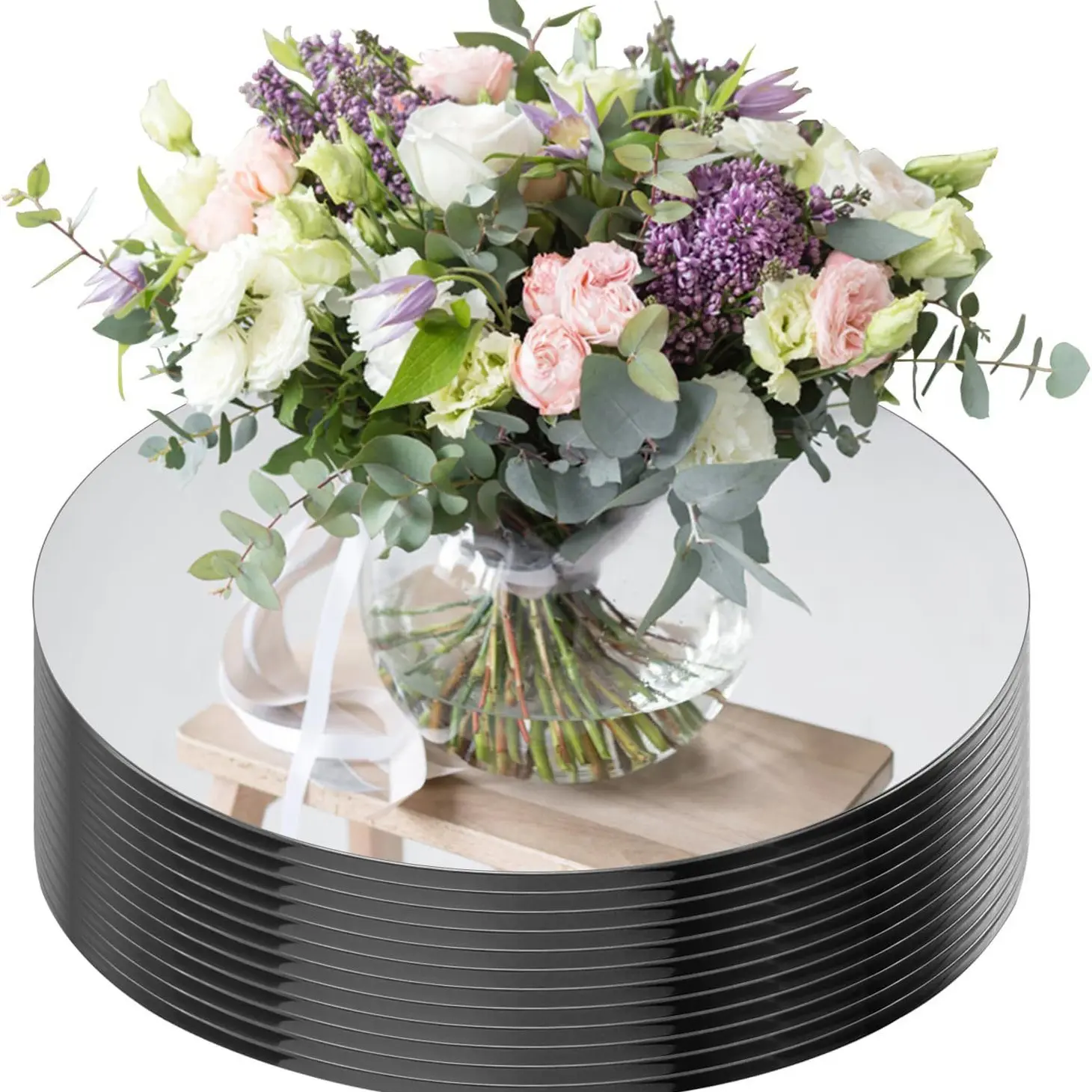 12-Piece Shatterproof Acrylic Mirror Set, Modern Elegant Decoration, Wedding Centerpiece Decor Kit with Candle Holders & Floating Display Trays, Round Mirrors, Decorative Centerpiece