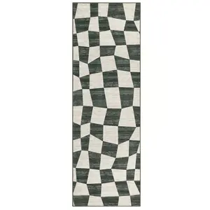 2 x 6 ft Polyester Green Rectangular Hallway Entryway Bathroom Kitchen Geometric Checkered Modern Machine Washable Runner Rug-B