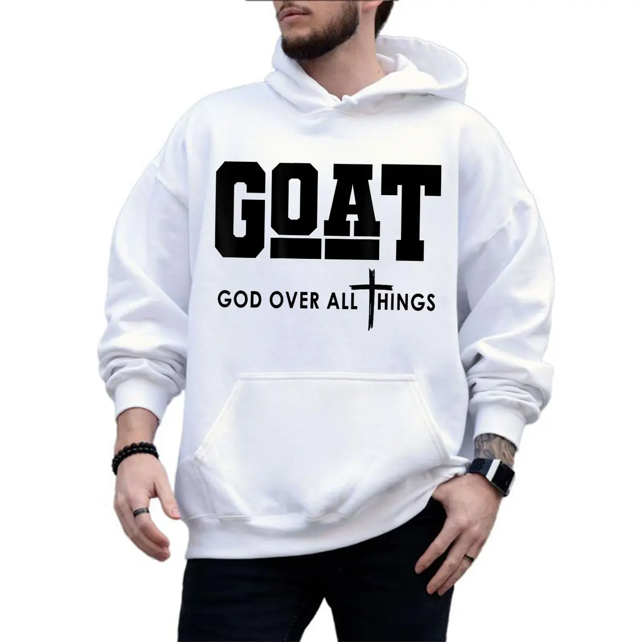 Goat God Over All Things Graphic Hoodie Casual Fleece Fabric Hooded Sweatshirt Trendy Tops for Women for Men