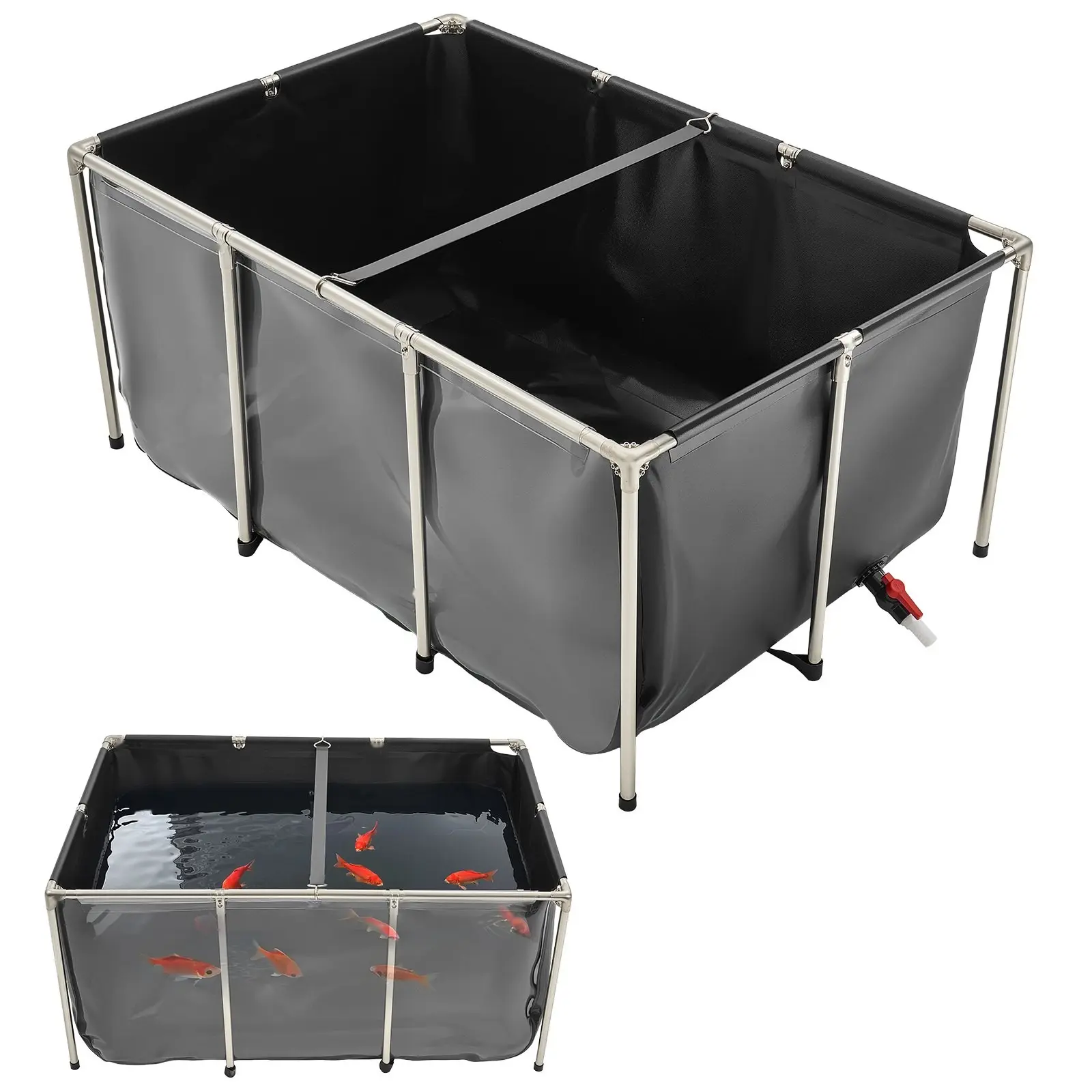 Canvas Fish Pond Above Ground Koi Tank 270-Gallon With Clear Viewing Panel, Durable Outdoor Pond for Koi, Goldfish, and Other Freshwater Fish, Self-Standing Frame, Easy Setup, Weather Resistant Garden Pond