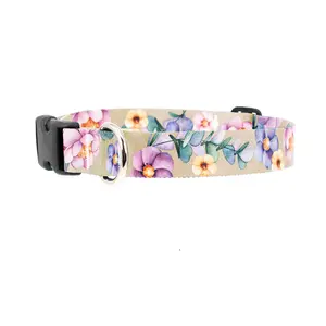 Watercolor Flowers Dog Collar - Made in USA