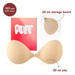 PUFF Sticky Bra – No.1 Push-up Sticky Bra, Waterproof & Sweat-proof Invisible Bra, Reusable Silicone Adhesive Bra for Women, Includes Storage Board & Replaceable Pads