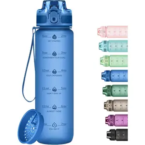32oz Water Bottle with Time Marker, Motivational Drinking Bottle with Strap, BPA-Free Leak-Proof, Encouraging Water Bottle Time to Drink Water  Gym School Office Travel