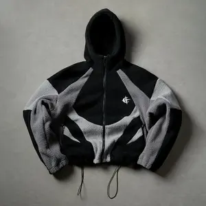 Splicing Contrasting Hooded Jacket Couple Fashion Casual Zip Cardigan Jacket Street Clothing Hem Adjustable Daily Wear