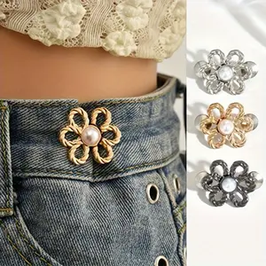 Adjustable Waist Elastic Button Clips, 3 Pairs Flower Shape Buckle, No Sewing Required, Easy to Remove, Suitable for Jeans, T-Shirts, Pants