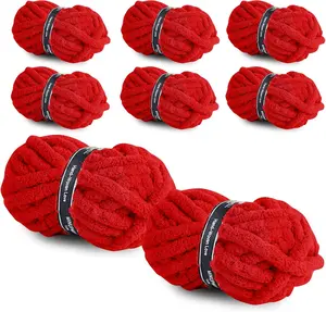 8 Packs Jumbo Chunky Chenille Yarn - 1820g(64oz)254 Yards (761ft) Bulky Yarn - Chunky Yarn for Hand Knitting Blanket,Cushions, Pet Bed - Soft and Durable(Red)