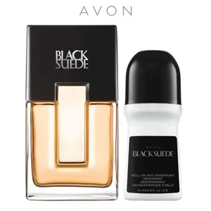 AVON Black Suede Perfume EDT 3.4 fl. oz & Roll-On Antiperspirant Deodorant Set of 2 - Sophisticated Fragrance & Daily Freshness for Adults - Body Care - Sweat Control & Fresh Aromatic Scent