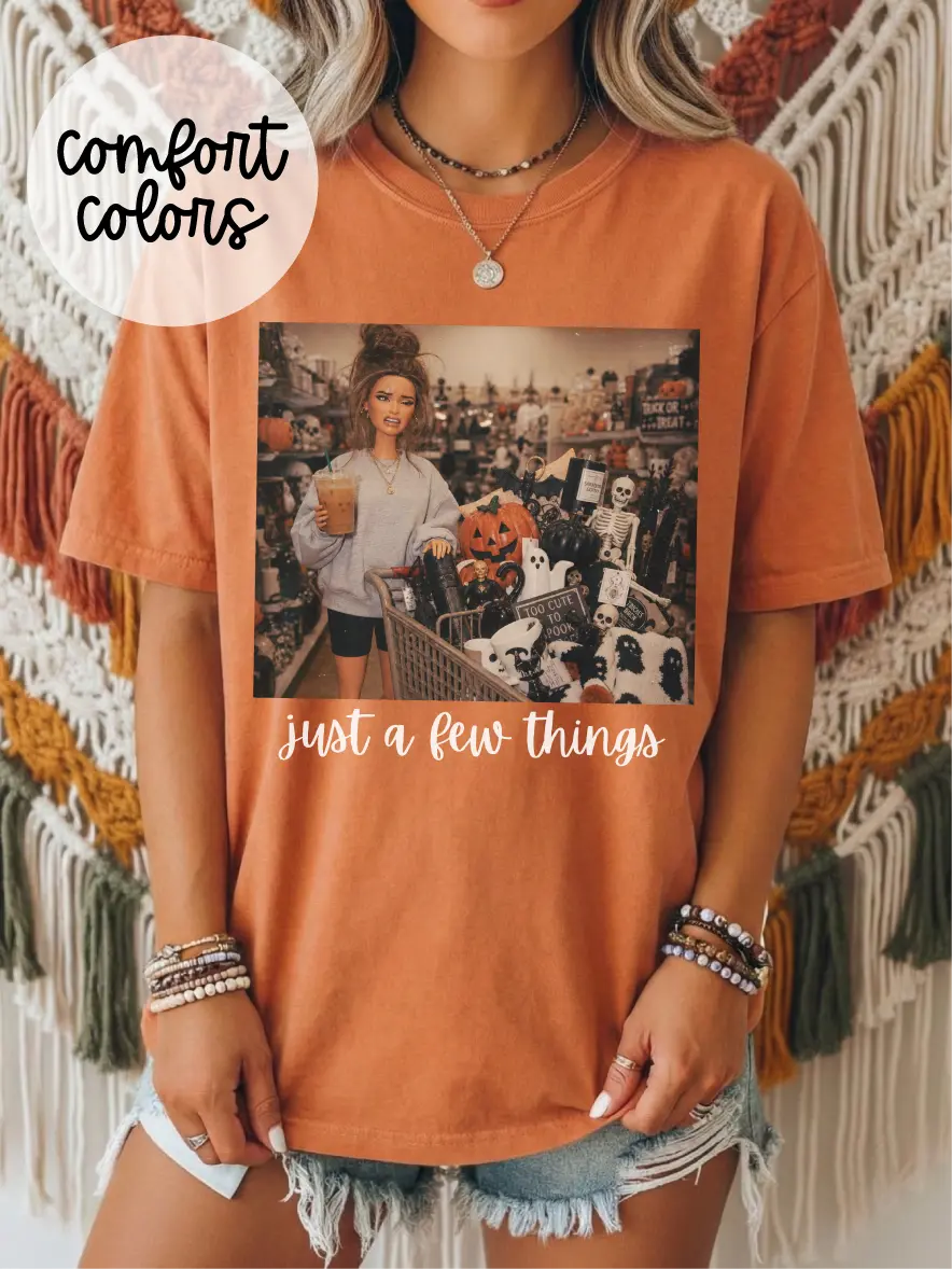 Just a Few Things Halloween Shopping ~ Unisex Short Sleeve CC Garment Dyed T-Shirt Printed in the USA