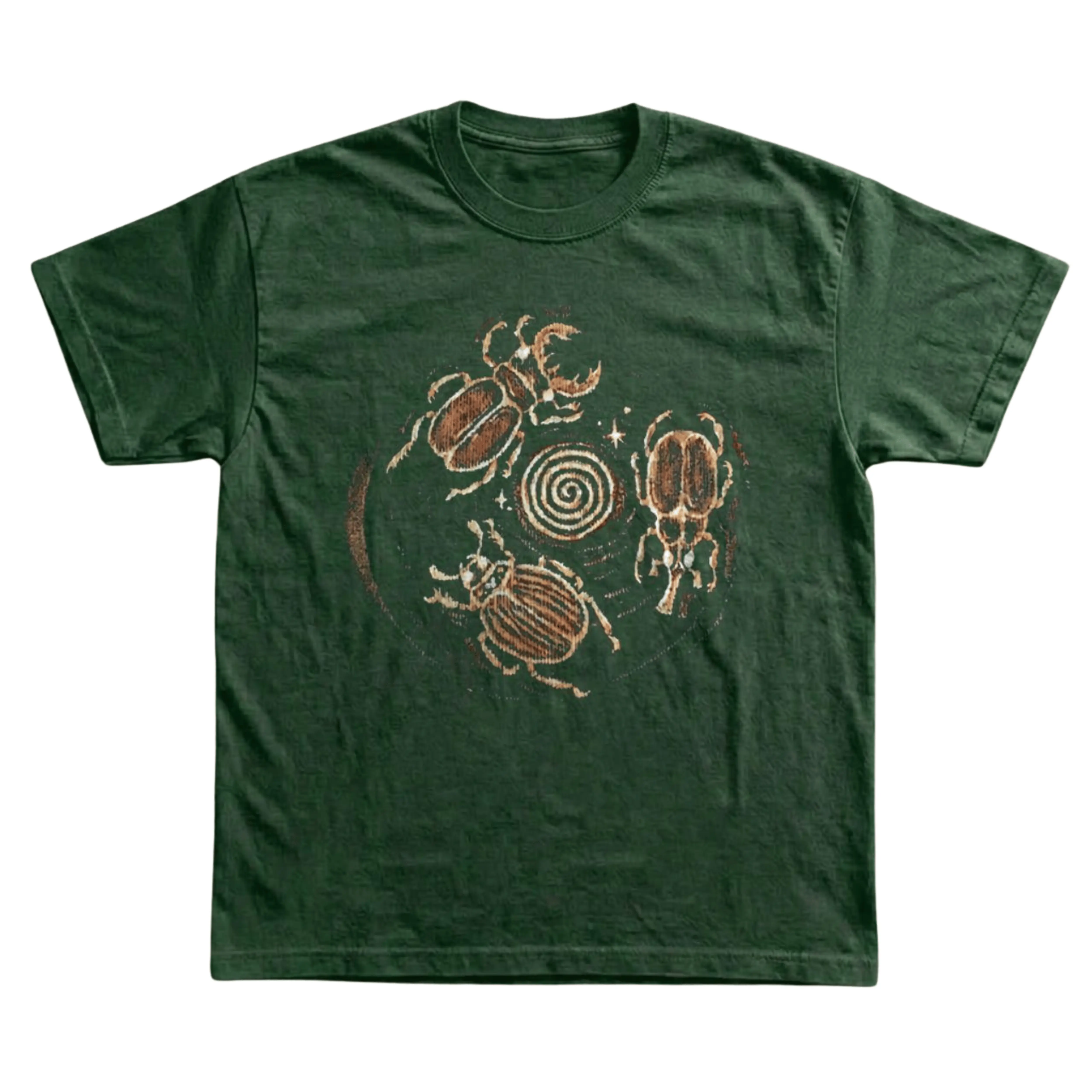 Gildan Men's and Women's T-shirt, Vintage Style Cottagecore Beetle Graphic Tee, Three Beetles Sketch, Spiral Symbol, Witchy Goblincore Aesthetic, Fairycore Dark Academia, Entomology Insect Art, Nature Science Lover Gift, Retro Woodblock Print, Unisex Top.