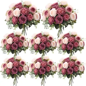 PLL 8 Artificial Peonies Silk Peony Bouquet Faux Bulk for Decoration Vase Florals Arrangements Wedding Home Party Table (Dusty Pink Dusty Rose)