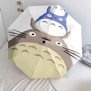 cute Totoro 04 cartoon pattern printed new umbrella, 1 automatic folding umbrella, portable foldable travel umbrella, outdoor umbrella, Christmas birthday festival gift