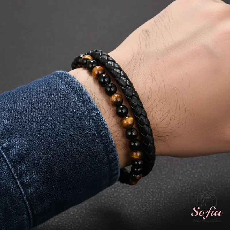 Saint St Michael Medal Charm Black Natural Lava Stone Beads Rosary Bracelet – 8"