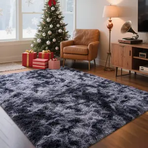 PLUMLIK Blue Grey Area Rugs For Living Room Bedroom, Upgrade Non Slip Fluffy Soft Shag Carpet, Kid And Pet Friendly, Rugs With 4 Stickers, Indoor Floor Shaggy Plush Rug silky, Esthetic Decor, Gift For Mother's Day, Easter, Dry Clean Only