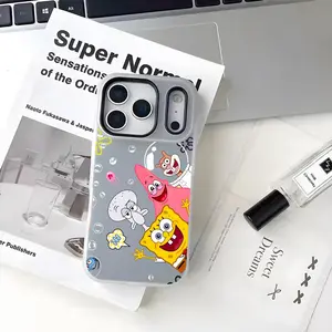 Cartoon SpongeBob SquarePants Phone Case 2-in-1 Detachable Clear Jelly for iPhone Case | 17/16/15/14/13 Dopamine Color Card Photo Holder | Slim Fit Soft TPU Bumper Shockproof Anti-Yellowing Scratch Resistant Ultra Thin Lightweight