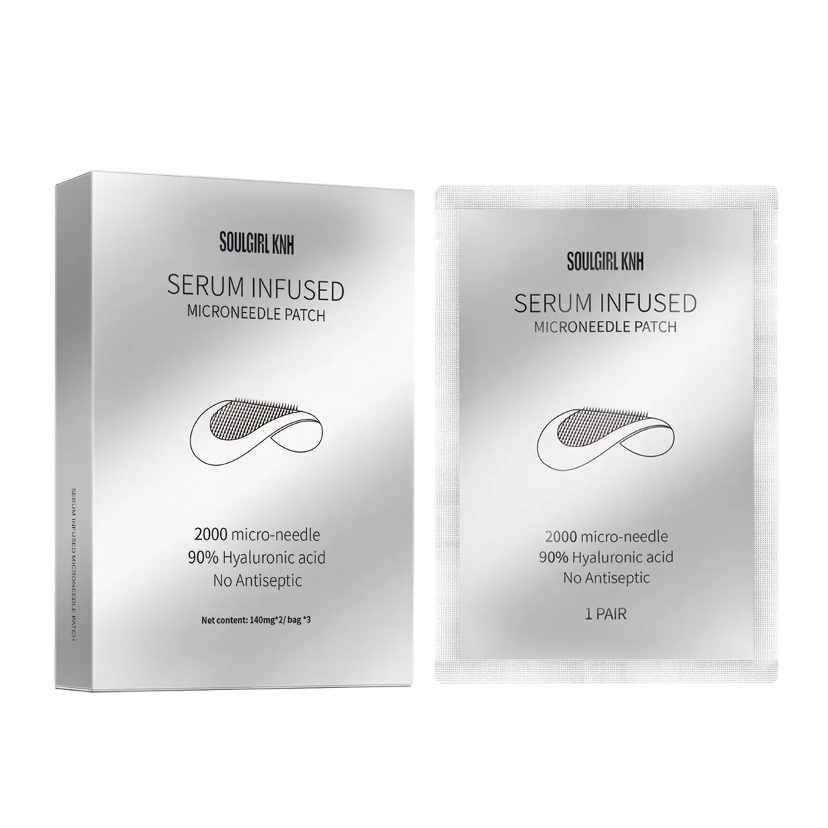 Soulgirl KNH Microneedle Eye Patches Multi-Pack - 2000 Dissolving Micropins, 1.8% Hyaluronic Acid, Acetyl Hexapeptide-8, Anti-Aging, Firming, Brightening, Dark Circles Treatment, Under Eye Care, Night Routine, for All Skin Types