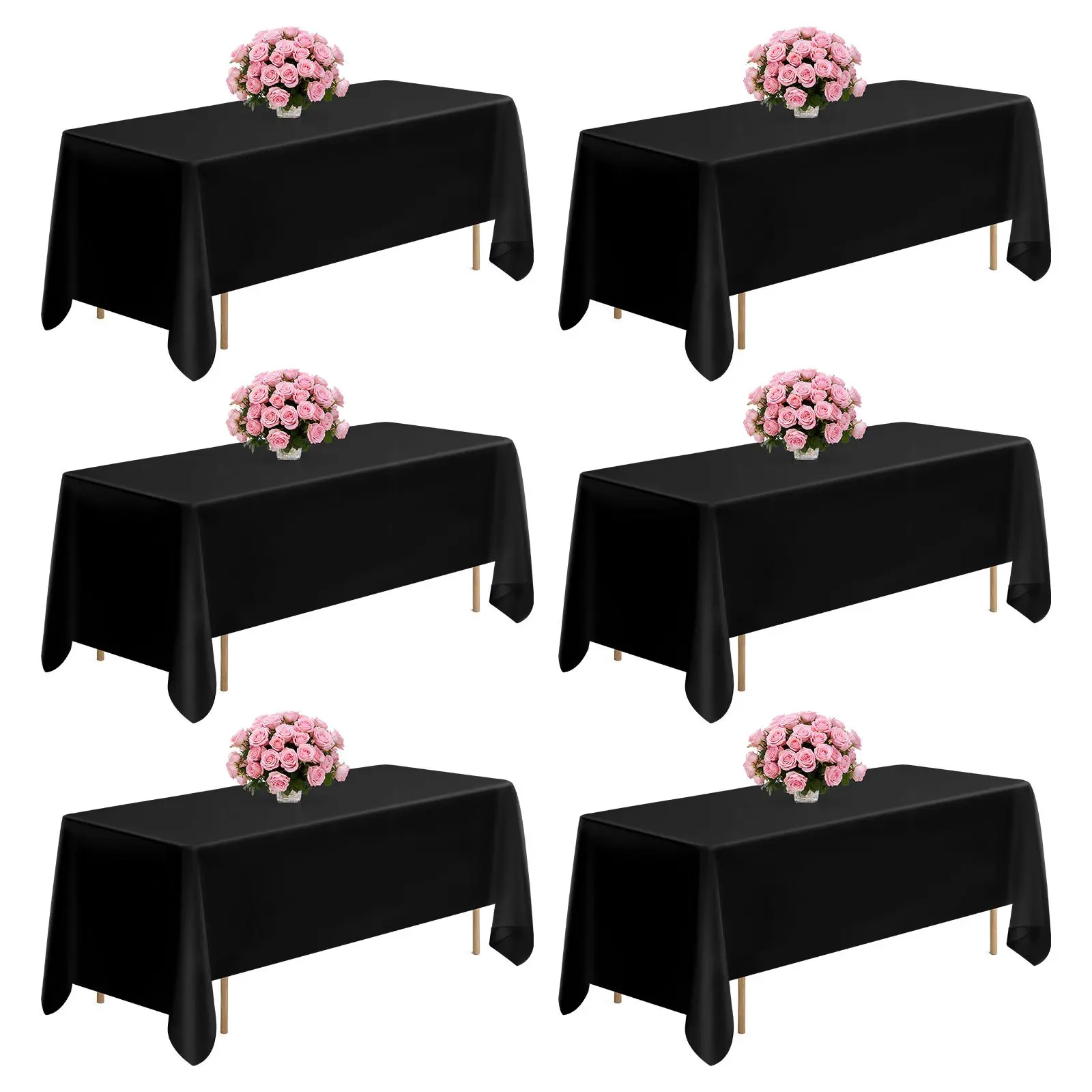 VEVOR Black Tablecloths for Rectangle Tables, 6 Pack, 70x 120 Inches, Reusable and Machine Washable Table Clothes, Wrinkle-Resistant Polyester Fabric Table Covers for Wedding, Party, Banquet