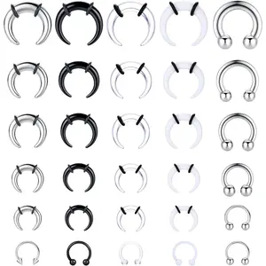 16G-6G Septum Pincher Tapers Rings  Stainless Steel Internally Threaded Spike Horseshoe Barbells Septum Pincher Nose Ear Cartilage Stretching Kit for Women Men