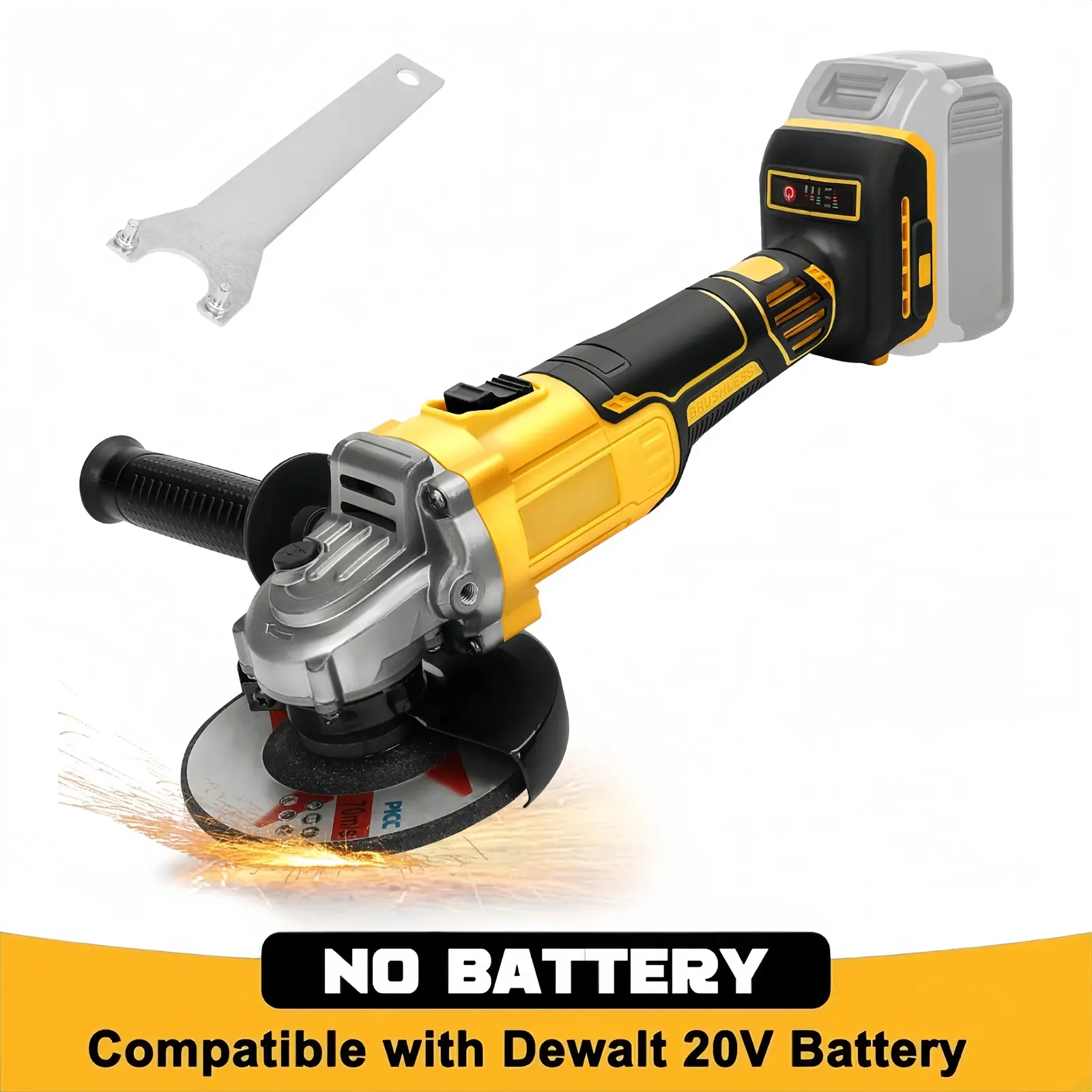 Cordless Brushless 4-1/2" Angle Grinder – 8,000 RPM for Cutting, Grinding & Polishing, Works with DeWalt 20V Max Battery (No Battery & Wheels)