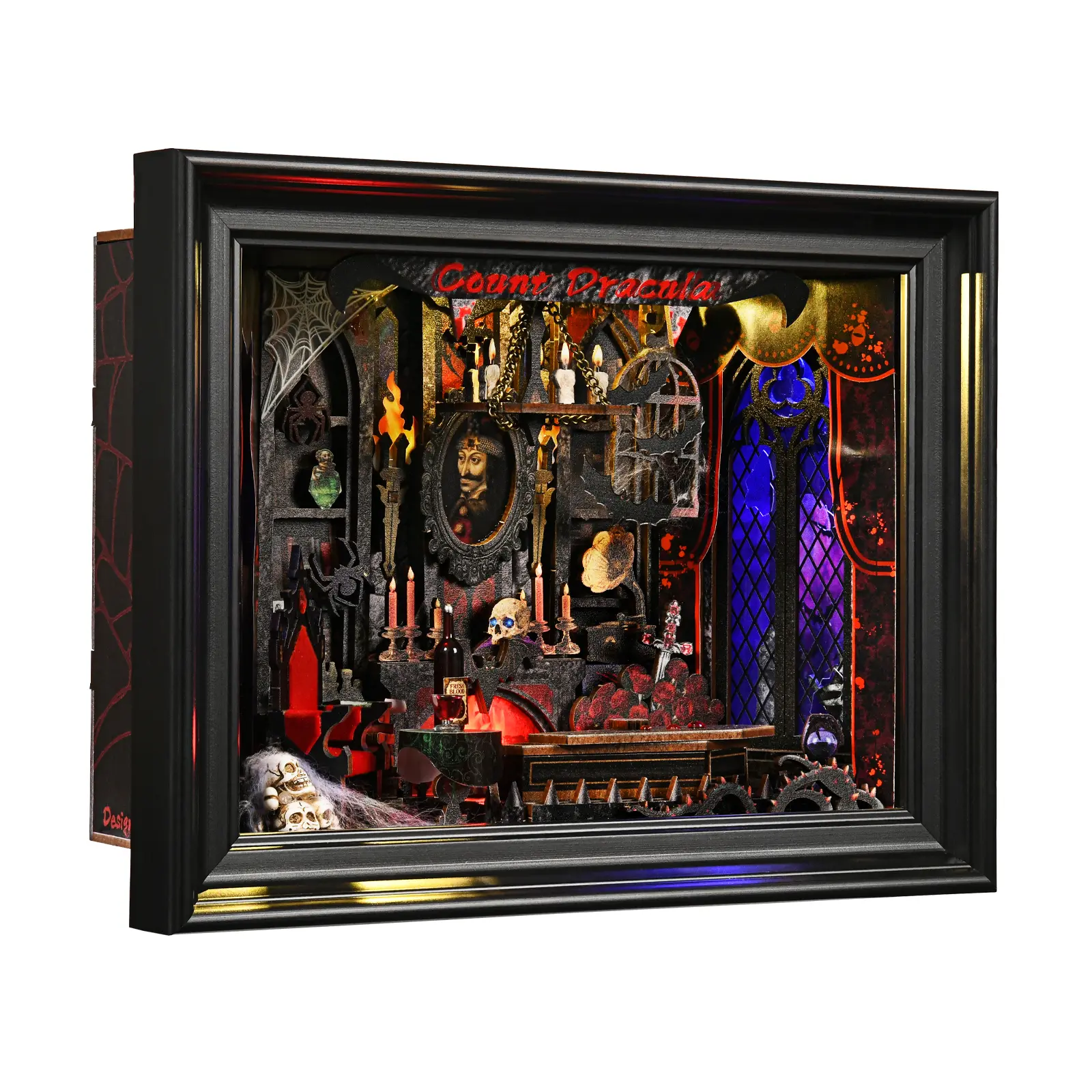 ETKVR ZR07 Count Dracula Photo Frame Book Nook Kit - 3D Wooden Puzzle with LED Switch Control, Wall-Mountable Frame, DIY Beginner-Friendly Miniature House (3D wooden, assembly kit, collectible, fantasy house miniatures), Craft Lover Gift, Home Decor, 3D W