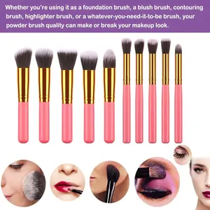 Set of 10 Makeup Brushes in Pink Golden Color sheglam glitter forever bloom hairlike browpen