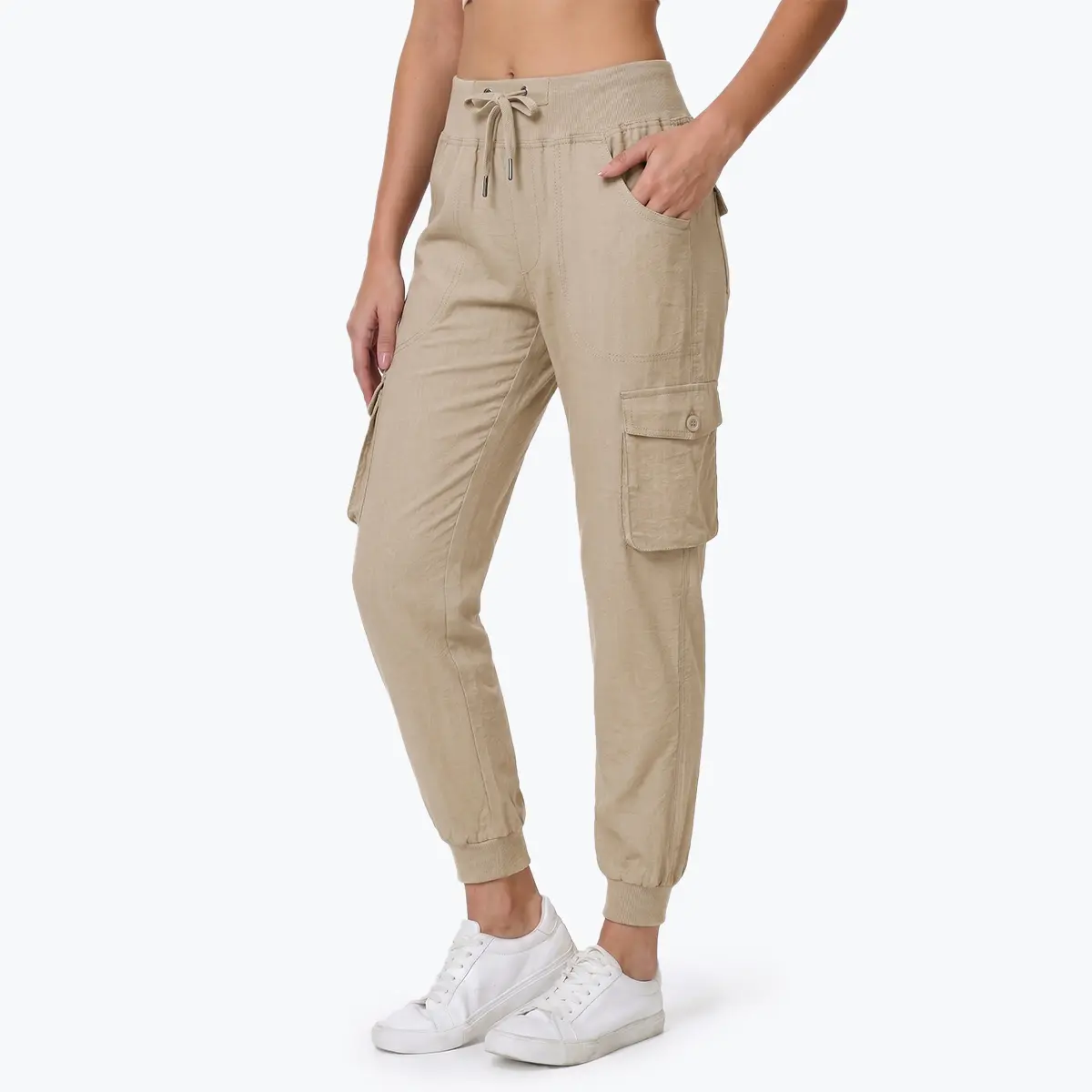 TBMPOY Women Quick Dry Cargo Sweatpants, Lightweight Elastic Waist Hiking Joggers, Multi Pockets Button #outdoorfun Outdoor Travel Casual Pants