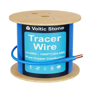 Voltic Stone 14 AWG Solid Copper (100% Copper) Blue Sewer & Water Tracer Wire – Direct Burial HDPE, 1000 ft Roll. Ideal for locating water, gas, sewer, fiber optic, electrical conduit, irrigation and HDD applications.