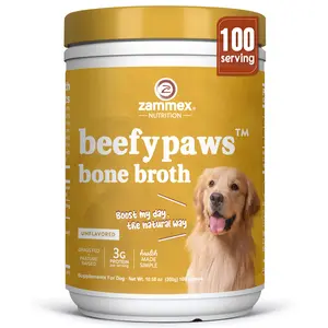 Zammex BeefyPaws Bone Broth Powder for Pets, 10.6oz, Grass-Fed Protein with 19 Amino Acids, Supports Joint, Gut & Immunity Health for Pet Supplements