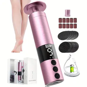 Electric Foot Remover, 2-in-1 Rechargeable Professional Electric Foot File & Nail Grinder, 6 Adjustable Speeds, Foot Scrubber with Sandpaper Disc for Dead Light Beige & - Pink