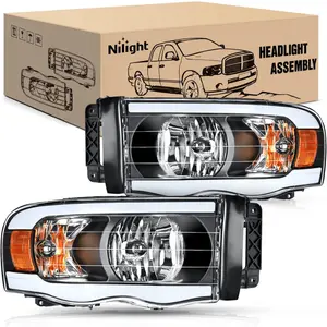 Nilight 2002 2003 2004 2005 Dodge Ram 1500 2003 2004 2005 Dodge Ram 2500 3500 Headlight Assembly Black Case Amber Reflector