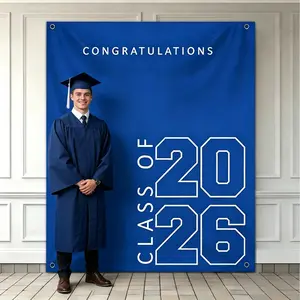 Class of 2026 Graduation Banner 5X6feet - Large CONGRATS GRAD Polyester Banner, Photo Backdrop & Wall Decor for Graduation Party Supplies, Black and White Graduation Party Decorations for High School & College