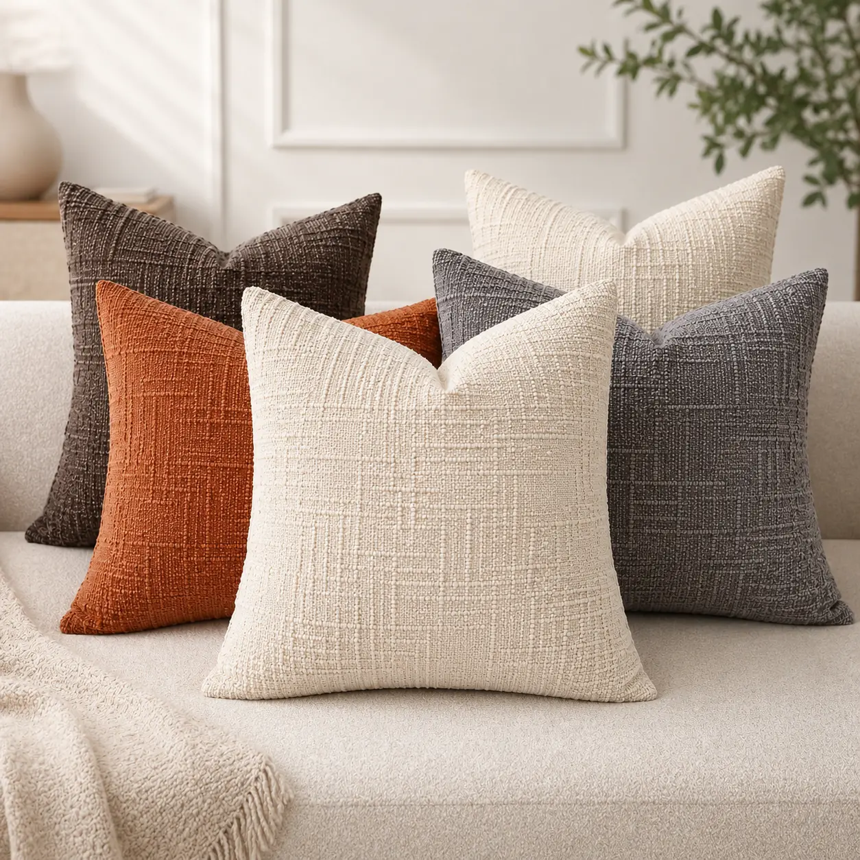 Coffee Color 2-Piece Chenille Cushion Cover Set (Covers Only, No Inserts) - 18x18in Square Soft Farmhouse Cases, 2-Pack Random Sets for Sofa & Bed, All Seasons Home Supplies Enhancing Home Decor, Two Piece Set, Plain