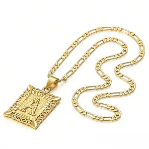 Custom Letter Chunky Chain Necklace 18K Gold-Plated Clavicle Jewelry for Him & Her Personalized Streetwear Gift 16-18 Inches Chain 23x18mm Pendant Heavy-duty Lobster Clasp