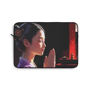 Serene Laptop Sleeve with Prayer Gesture Design, Elegant Tech Accessory, Perfect Gift for Students and Professionals, Zen Aesthetic